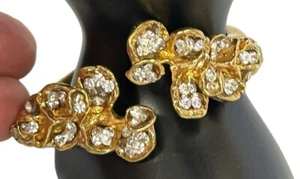 Franklab Paris Vintage Floral Armreif Armband Gold aufklappbar mit ovalen Strasssteinen - Bild 1 von 13