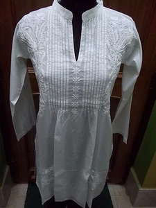 XS XL 2XL ETHNIC 100% COTTON CHIKAN EMBROIDERY TOP HANDMADE KURTA KURTI TUNIC - Picture 1 of 5