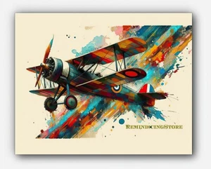 Vintage airplane WWI SPAD XIII picture art splashes of paint  #1 Reprint - Picture 1 of 3