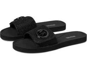 MICHAEL KORS CHARM MK SCHWARZ LOGO GLITZER KETTE MESH POOL SLIDES 11 I LOVE SCHUHE - Bild 1 von 6
