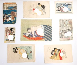 Japanese Erotic Shunga Paper 8 Set of Hand Drawn Pictures Woodblock Ukiyo-e - Picture 1 of 18