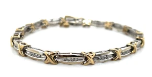 10k Two-Tone Gold 1/2ct Diamond Link Bracelet 9.8g - Picture 1 of 7