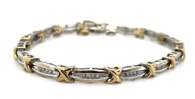 10k Two-Tone Gold 1/2ct Diamond Link Bracelet 9.8g - Image 1 of 4