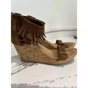 Minnetonka Wedge Heel Fringe Shoes Size 8 - Picture 1 of 7