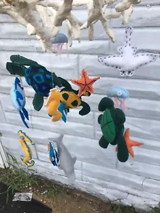 Super Cute Sea life Felt Turtles Fish Nursery Mobile White Coral Hanger - Picture 1 of 4