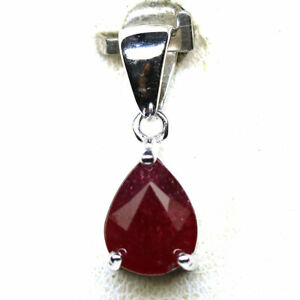 NATURAL 7 X 9 mm. RED RUBY PENDANT 925 STERLING SILVER WHITE GOLD PLATED 