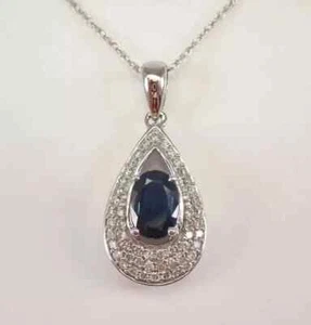 14K White Gold Plated Lab Created Sapphire 2.0Ct Oval Cut Women's Beauty Pendant - Picture 1 of 4