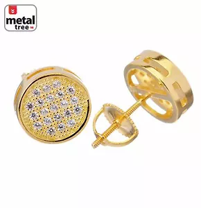 Men's Women's Iced 925 Silver Micro Pave 10 mm Round Screw Back Stud Earrings - Picture 1 of 11