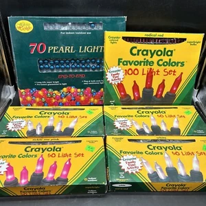 New 6 VTG Sets Xmas Lights Crayola Colors Pink Red White Pearl Blue String Box - Picture 1 of 5