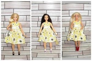 Fatto a mano nuovi vestiti bambola moda vestito carino stampa floreale e borsa per barbie curvy - Foto 1 di 4