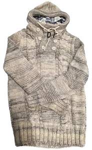 Leif Nelson Cable Knit Hooded Heavy Fisherman Sweater Mens Size XL Gray Beige - Picture 1 of 13