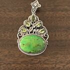Vintage Himalayan Gem Pendant, w Green Copper Turquoise & Peridot in 925 Silver