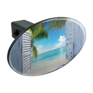 Tropical Beach Vacation Ocean View Oval Tow Trailer Hitch Cover Plug Insert - Picture 1 of 8