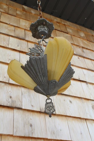 Antique Art Deco Slip Shade Ceiling Light Fixture Chandelier by Virden Cover