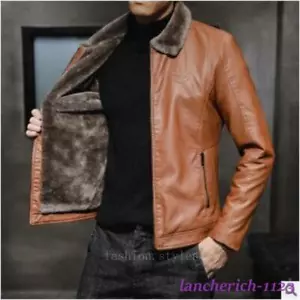 Chaqueta de negocios de invierno de cuero sintético para hombre forro de piel solapa gruesa abrigo informal - Imagen 1 de 16