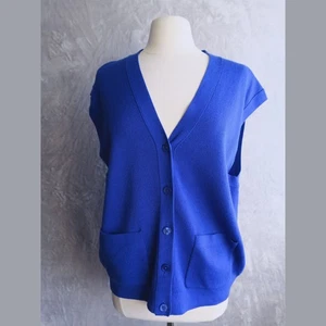 Gilet maglione J CREW blu royal taglia L vestibilità rilassata lana merino classico preppy - Foto 1 di 8