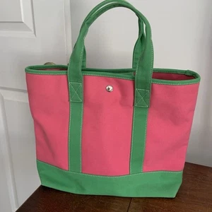 Tommy Hilfiger Canvas Tote Bag Beach Bag Pink and Green with snap closure - Picture 1 of 18