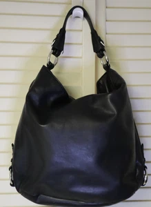 LAUREN Ralph Lauren Leather Black Hobo Shoulder Bag Handbag Silver Hardware - Picture 1 of 20