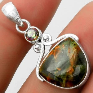 Joyería colgante de plata 925 con topacio místico y crisocola de la selva tropical turca P-1571 - Imagen 1 de 5