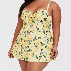 Torrid Swim Dress Women's Plus Size 1F Yellow Floral Underwire Skirt Modest Twee - Picture 1 of 8