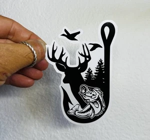 Hunting Fishing Sticker Trout Bass Deer Decal fish hook car bumper - Picture 1 of 1