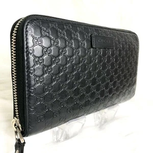 GUCCI Micro Guccissima Round Zip Wallet Black Leather Long Wallet - Bild 1 von 10