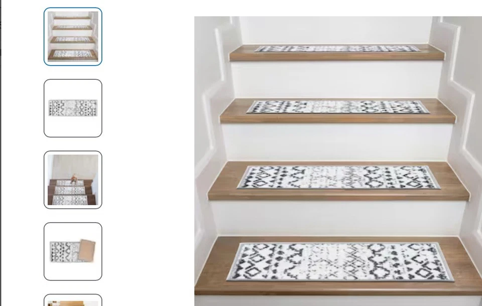 Rugshop Alfombra para Escaleras Envejecida Bohemia Antideslizante Juego de 4 Pisadas Crema Foto 1 de 1