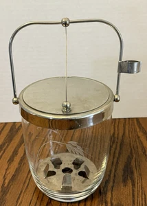Vintage Noritake Sasaki Glass Etched Wheat Mid Century Ice Bucket w/Hinged Lid - Picture 1 of 5