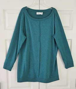 Denim & Co Active Brushed Heavenly Jersey Boatneck L/S Tunic Size Large Jade - Picture 1 of 8