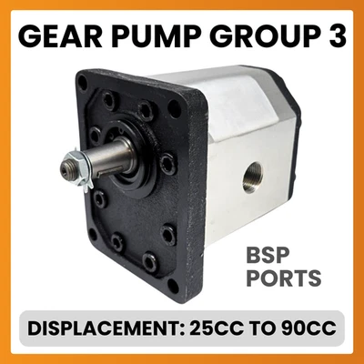 Flowfit Hydraulic Gear Pump, Group 3, Outlet BSP Ports, 4 Bolt EU Flange