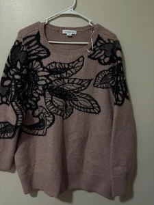 Liz Claiborne Pullover Damen Large rosa schwarz Blumen Pulli Strick Rundhals kuschelig - Bild 1 von 6