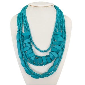 Damen Statement Halskette Lagenlook Bohemian Modeschmuck Ibizza Style Türkis - Bild 1 von 6