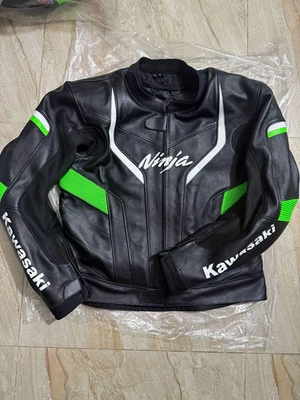 Kawasaki Ninja Motorrad Racing Leder Jacke Biker Jacke Rindsleder - Bild 1 von 4