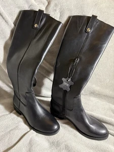 Botas de equitación INC Fawne de cuero negro para mujer talla 5M altas con cremallera de cuero genuino - Imagen 1 de 3