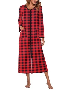 Women Long House Coat Zipper Front Robes Full Length Nightgowns with Pockets ... - Picture 1 of 5