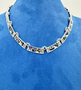 Vintage Taxco T9-79 Mexico 925 Sterling Silver Abalone Necklace 16.5” 69g - Picture 1 of 24