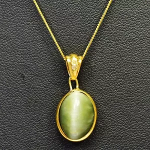 COLGANTE ESTERLINA 925 CON COLLAR CUARZO NATURAL OJO DE GATO PIEDRA PRECIOSA OVALADA 16 PULGADAS. - Imagen 1 de 6