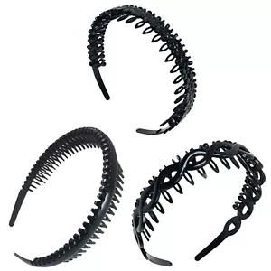 3 pz fascia per capelli in plastica nera assortita fascia per capelli donna moda ragazza - Foto 1 di 4