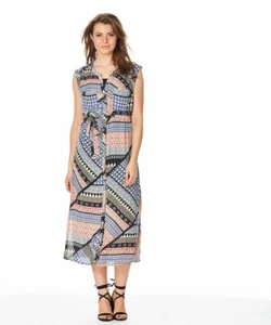 Katies size 16 Romance splice scarf Print shirt dress black lined + belt NEW - Picture 1 of 2