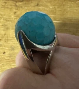 Anillo grande de plata turquesa de cóctel en forma de bola de plata esterlina - Imagen 1 de 3