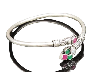 925 Silver Vintage Multi Shape Ruby Emerald & Topaz Bypass Bracelet BT9783 - Picture 1 of 7