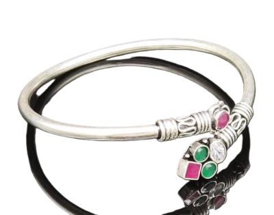 925 Silver  Vintage Multi Shape Ruby Emerald & Topaz Bypass Bracelet  BT9783 - Image 1 of 4