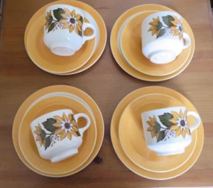Seltenes 4er Set Vintage Retro 70er Tanya Sonnenblume Tassen Untertassen & Beilagenteller - Bild 1 von 9