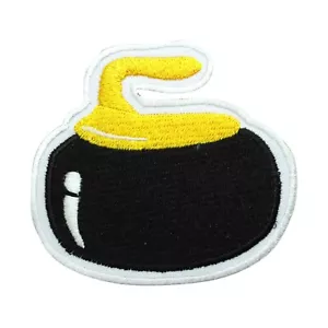 Piedra rizado parche amarillo bordado plancha sobre costura parche para ropa 7x7,5 cm - Imagen 1 de 1
