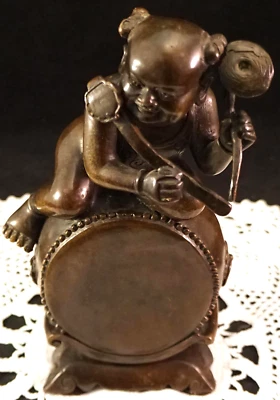 复古青铜雕像中国男孩雕像大鼓半裸 ~ 异想天开 — 第 1/4 张图片