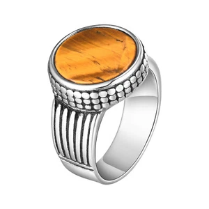 Stainless Steel Tiger Eye Stone Ring For Men Punk Signet Ring Band #7-12 - Picture 1 of 6