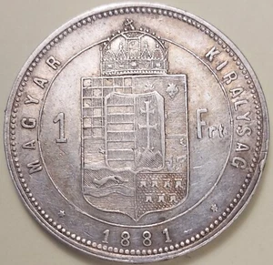 HUNGARY 1 FORINT 1881 KM#453.1 VF++ SILVER FRANCIS JOSEPH I. 1848-1916 KREMNICA - Picture 1 of 4