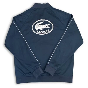 VTG 90's Lacoste Sport Men Navy Full Zip Large Crocodile Logo Track Jacket Sz 6 - Picture 1 of 11
