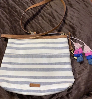Bandolera Fossil Fiona Grande Blanco Azul Rayas Usada Foto 1 de 4