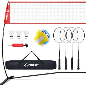 Portable Volleyball and Badminton Combo Set Net Freestanding w/ 4 Rackets, Ball - Bild 1 von 12